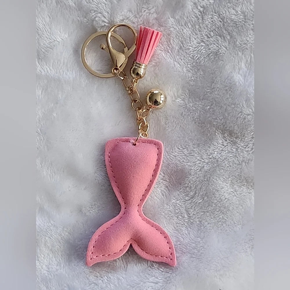 Pink Mermaid Tail Keychain with Gold Accents Bag Charm